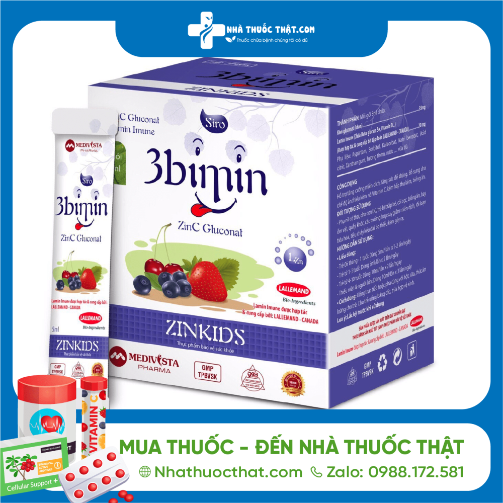 3Bimin Zinkids Hộp 20 Túi - Tăng Cường Sức Khoẻ, Đề Kháng